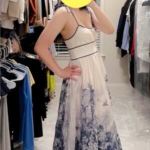 Elegant Floral Midi Dress in Blue and White